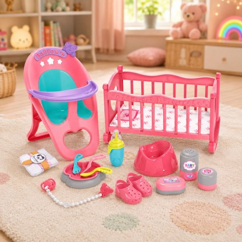 LEAN Toys Zestaw Interaktywna Lalka Bobas Siusiająca Wózek Kołyska Akcesoria 3w1