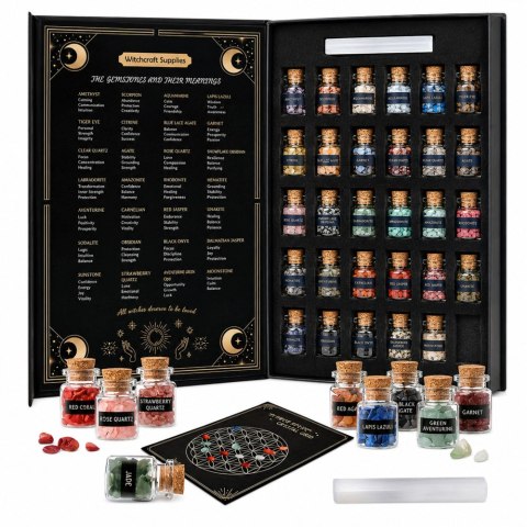 LEAN Toys Zestaw Kryształów Minerałów Kamieni Szlachetnych w Słoiczkach Książka 30el.