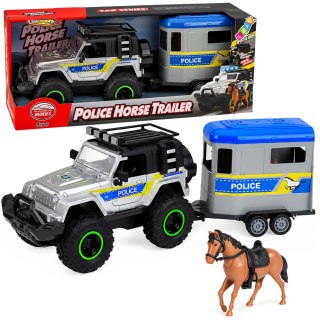 LEAN Toys Zestaw Policyjny Samochód Terenowy Przyczepa Dla Konia Światła Dźwięki