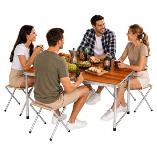 LEAN Zestaw Meble Turystyczne Kempingowe Stół Składany 4 Taborety Walizka Drewno