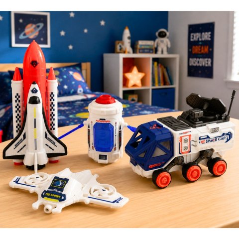 LEAN Toys Zestaw Kosmiczny Rakieta Wahadłowiec Dron Astronauta Satelita Pojazd