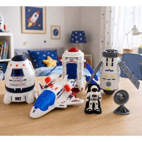 LEAN Toys Zestaw Kosmiczny Statek Satelita Kapsuła Antena Komunikacyjna Astronauta