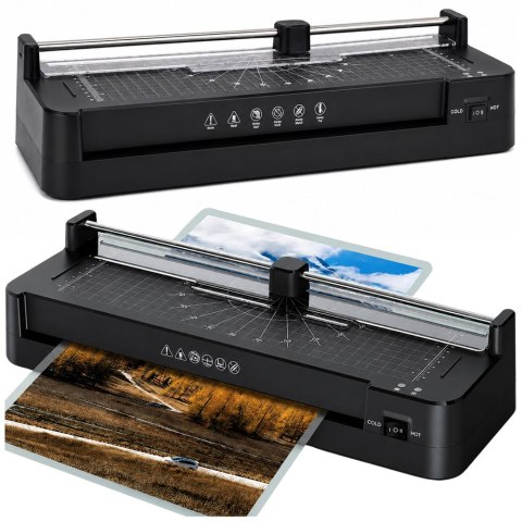 LEAN Laminator Ze Zgrzewarką i Gilotyną 3W1 Do Dokumentów Zdjęć A3 Czarny