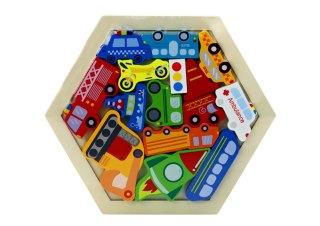 LEAN TOYS Puzzle Układanka Pojazdy Rakieta Klocki Drewniane Kolorowe 15 ele.