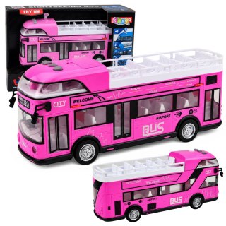 LEAN Toys Autobus Miejski Piętrowy Otwierane Drzwi Światła Dźwięki Różowy