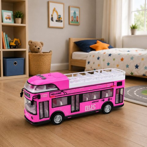 LEAN Toys Autobus Miejski Piętrowy Otwierane Drzwi Światła Dźwięki Różowy