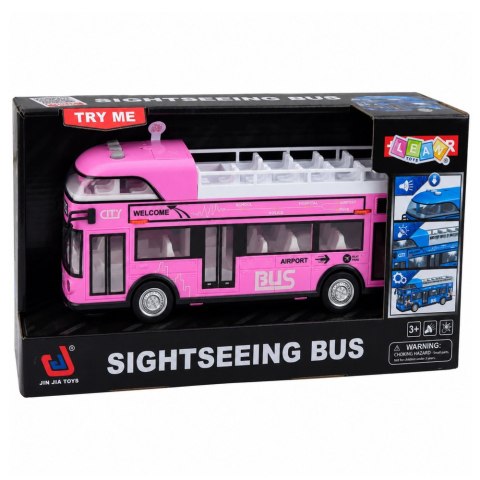 LEAN Toys Autobus Miejski Piętrowy Otwierane Drzwi Światła Dźwięki Różowy