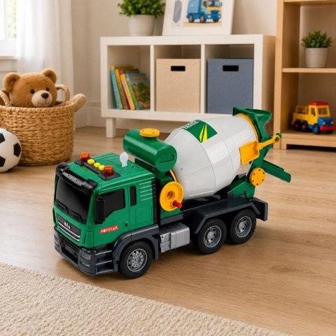 LEAN Toys Ciężarówka Betoniarka Z Obrotowym Bębnem Światła Dźwięki Zielona