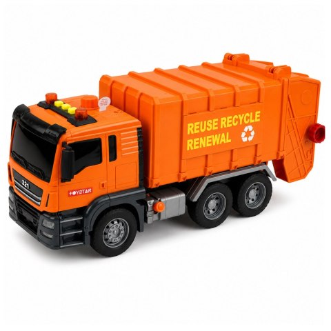 LEAN Toys Ciężarówka Śmieciarka Kosze Na Śmieci Światła Dźwięki Pomarańczowa