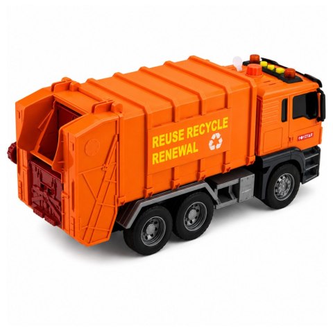 LEAN Toys Ciężarówka Śmieciarka Kosze Na Śmieci Światła Dźwięki Pomarańczowa