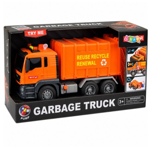 LEAN Toys Ciężarówka Śmieciarka Kosze Na Śmieci Światła Dźwięki Pomarańczowa