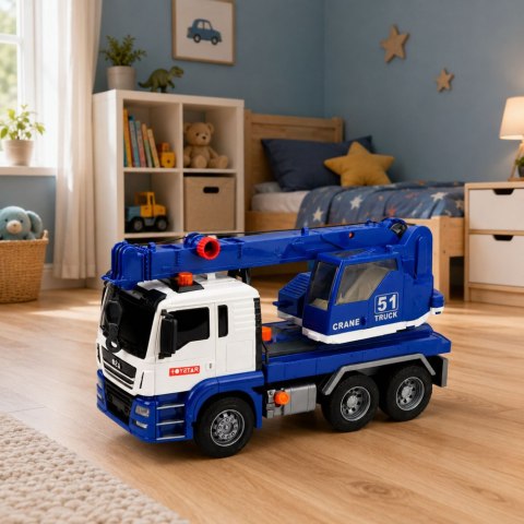 LEAN Toys Ciężarówka z Dźwigiem Budowlanym Regulowany Światła Dźwięki Niebieska