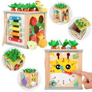 LEAN Toys Drewniana Kostka Edukacyjna Sorter 5W1 Układanka Skrzynka Klocki