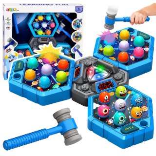 LEAN Toys Gra Zręcznościowa Whack-A-Mole Stworki Dla 3 Osób 3 Tryby Świecąca Młotki