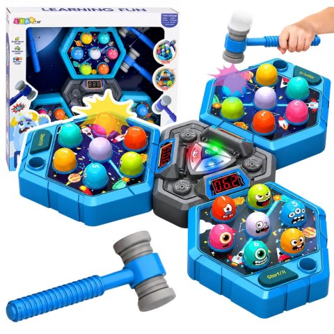 LEAN Toys Gra Zręcznościowa Whack-A-Mole Stworki Dla 3 Osób 3 Tryby Świecąca Młotki