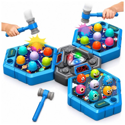 LEAN Toys Gra Zręcznościowa Whack-A-Mole Stworki Dla 3 Osób 3 Tryby Świecąca Młotki