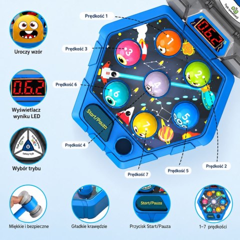 LEAN Toys Gra Zręcznościowa Whack-A-Mole Stworki Dla 3 Osób 3 Tryby Świecąca Młotki