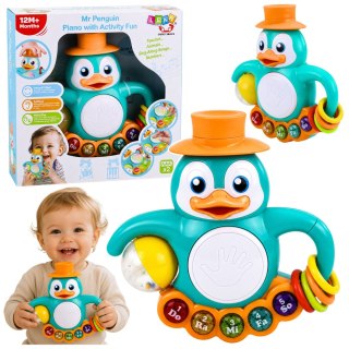 LEAN Toys Interaktywna Zabawka Pingwin Pianinko Bębenek Koraliki Grzechocząca Kulka