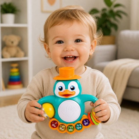 LEAN Toys Interaktywna Zabawka Pingwin Pianinko Bębenek Koraliki Grzechocząca Kulka