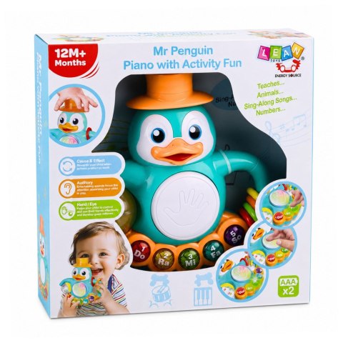 LEAN Toys Interaktywna Zabawka Pingwin Pianinko Bębenek Koraliki Grzechocząca Kulka