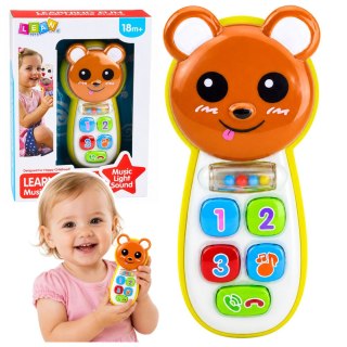 LEAN Toys Interaktywny Telefon Dla Dzieci Miś Z Lusterkiem Grzechotka Światła Dźwięk
