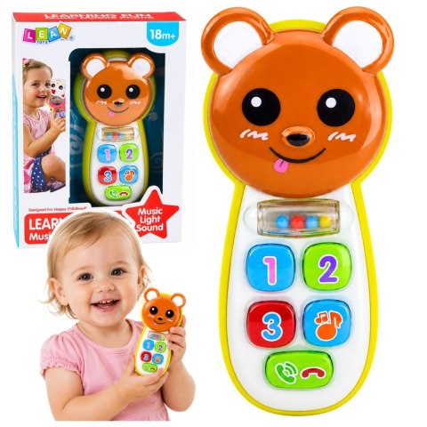 LEAN Toys Interaktywny Telefon Dla Dzieci Miś Z Lusterkiem Grzechotka Światła Dźwięk