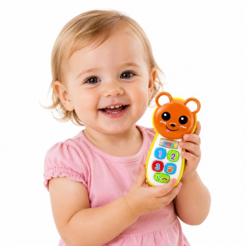 LEAN Toys Interaktywny Telefon Dla Dzieci Miś Z Lusterkiem Grzechotka Światła Dźwięk