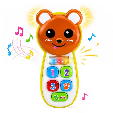 LEAN Toys Interaktywny Telefon Dla Dzieci Miś Z Lusterkiem Grzechotka Światła Dźwięk