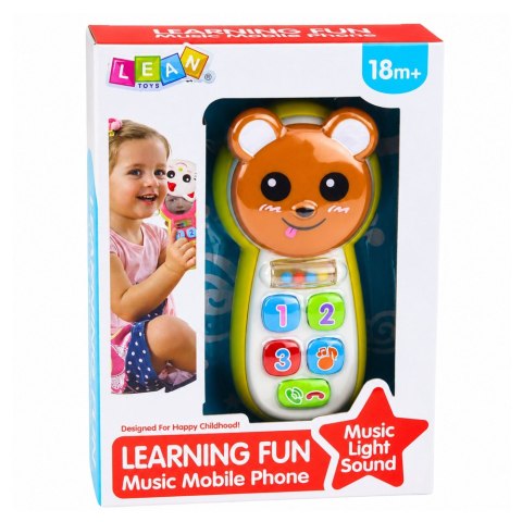 LEAN Toys Interaktywny Telefon Dla Dzieci Miś Z Lusterkiem Grzechotka Światła Dźwięk