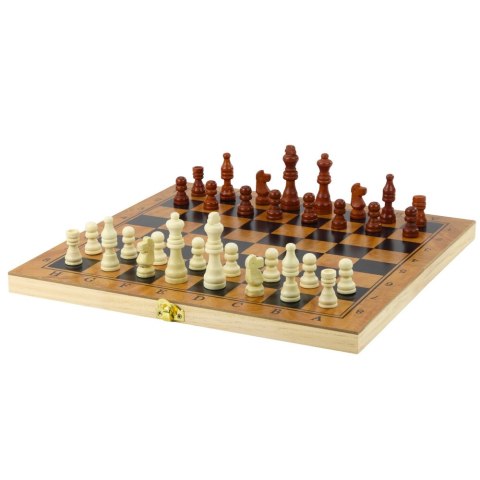 LEAN Toys Klasyczna Gra Logiczna 3w1 Szachy Warcaby Backgammon Drewniane