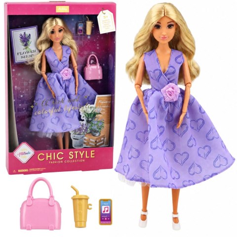 LEAN Toys Lalka Anlily Fashion w Fioletowej Sukience W Serca Torebka Akcesoria Zestaw