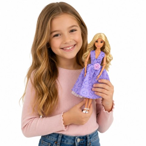 LEAN Toys Lalka Anlily Fashion w Fioletowej Sukience W Serca Torebka Akcesoria Zestaw