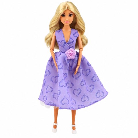 LEAN Toys Lalka Anlily Fashion w Fioletowej Sukience W Serca Torebka Akcesoria Zestaw