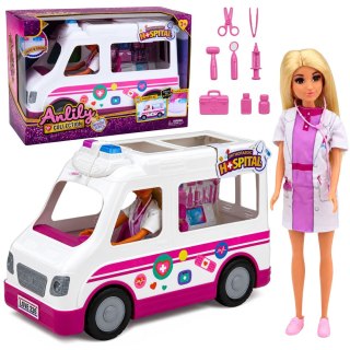 LEAN Toys Lalka Anlily Lekarka w Ambulansie Akcesoria Medyczne Światła Dźwięk Zestaw