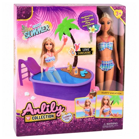 LEAN Toys Lalka Anlily Na Basenie Zjeżdżalnia Palma Akcesoria Plażowe Zestaw