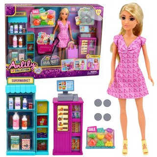 LEAN Toys Lalka Anlily w Supermarkecie Sklep Kasa Fiskalna Akcesoria Wózek Zestaw