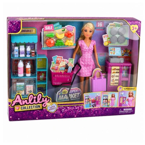 LEAN Toys Lalka Anlily w Supermarkecie Sklep Kasa Fiskalna Akcesoria Wózek Zestaw