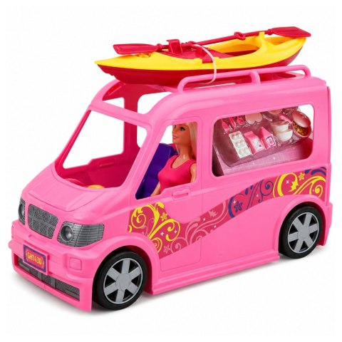 LEAN Toys Lalka Podróżniczka Z Kamperem I Kajakiem Akcesoria Światła Dźwięki Zestaw
