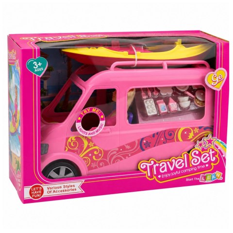LEAN Toys Lalka Podróżniczka Z Kamperem I Kajakiem Akcesoria Światła Dźwięki Zestaw