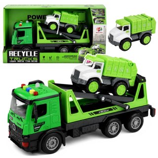 LEAN Toys Laweta Ciężarówka Ze Śmieciarką Zestaw Pojazdów Światła Dźwięki Zielony