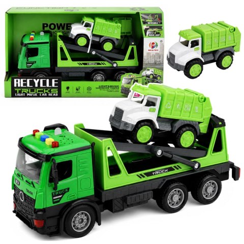 LEAN Toys Laweta Ciężarówka Ze Śmieciarką Zestaw Pojazdów Światła Dźwięki Zielony