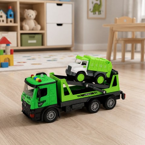 LEAN Toys Laweta Ciężarówka Ze Śmieciarką Zestaw Pojazdów Światła Dźwięki Zielony