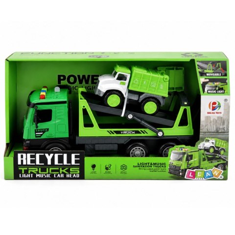 LEAN Toys Laweta Ciężarówka Ze Śmieciarką Zestaw Pojazdów Światła Dźwięki Zielony