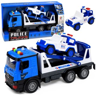 LEAN Toys Laweta Policyjna Z Radiowozem Zestaw Pojazdów Światła Dźwięki Niebieski