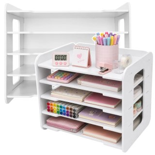 LEAN Toys Organizer Biurowy Na Biurko Drewniany Półki Na Dokumenty A4 Biały