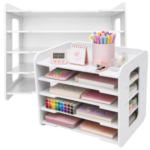 LEAN Toys Organizer Biurowy Na Biurko Drewniany Półki Na Dokumenty A4 Biały