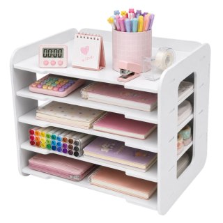 LEAN Toys Organizer Biurowy Na Biurko Drewniany Półki Na Dokumenty A4 Biały