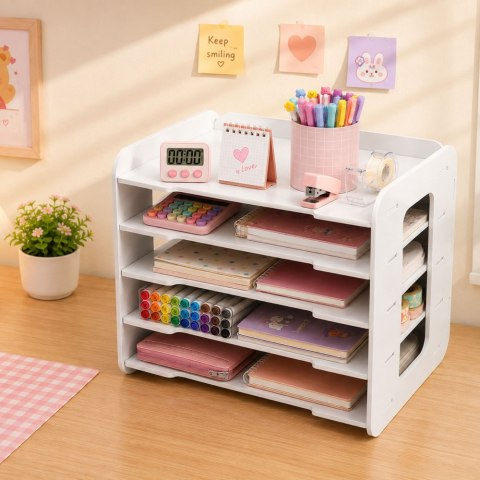 LEAN Toys Organizer Biurowy Na Biurko Drewniany Półki Na Dokumenty A4 Biały
