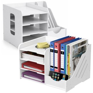 LEAN Toys Organizer Przybornik Na Biurko Drewniany Na Segregatory Dokumenty Biały