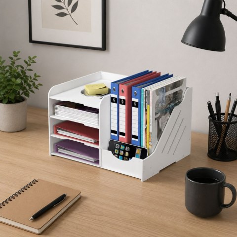LEAN Toys Organizer Przybornik Na Biurko Drewniany Na Segregatory Dokumenty Biały